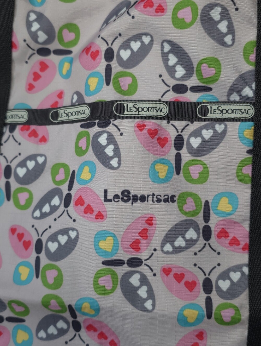 LeSportsac Butterfly Tote Bag Hearts Butterflies Flutter Pink Zip Top Colorful - Picture 2 of 10